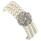 Tzarina Triple Strand White Simulated Pearl Bracelet