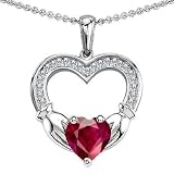 CANDYGEM 14k White Gold Plated 925 Sterling Silver Hands Holding Heart Celtic Love 1inch. Claddagh Pendant with a Large 2 cts. Lab Created Ruby. Free 18inch Gold Plated Silver Chain. Free High End Gift Box. From the Celtic Love collection by Kelly.