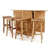 70268 Premium All Weather 5pc Somerset Teak Wood Backless Barstool Set