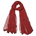 100% Silk Crepe Embroidered and Beaded Flower Hand Rolled Wavy Edges Long Scarf Shawl - Red