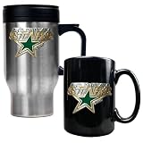 Dallas Stars NHL Stainless Steel Travel Mug & Black Ceramic Mug Set - Primary Logo