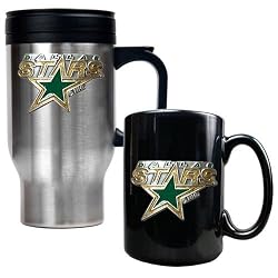 Dallas Stars NHL Stainless Steel Travel Mug & Black Ceramic Mug Set - Primary Logo by Great American Products