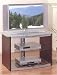 Contemporary European Style Plasma TV Stand with Frosted Glass Top and 2 Tier Clear Glass Shelves and Wood Side Panels