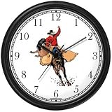 Cowboy on Bucking Bronco Horse Wall Clock by WatchBuddy Timepieces (Slate Blue Frame)