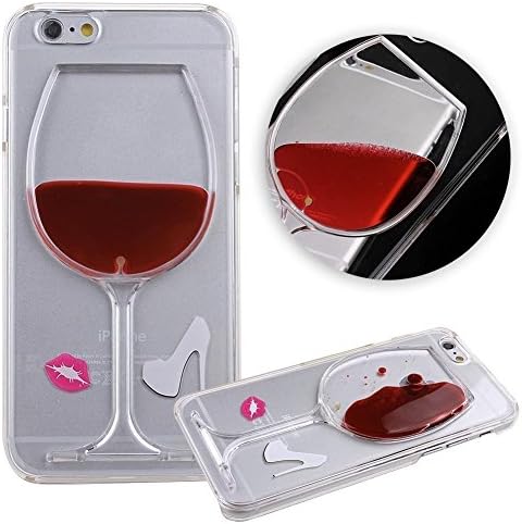 Mabely Red Wine Glass Lip High Heels 3D Transparent Back Liquid Flowing Fashion Creative Design Hard shell phone case for iPhone 6Plus/6s Plus（5.5 inch）