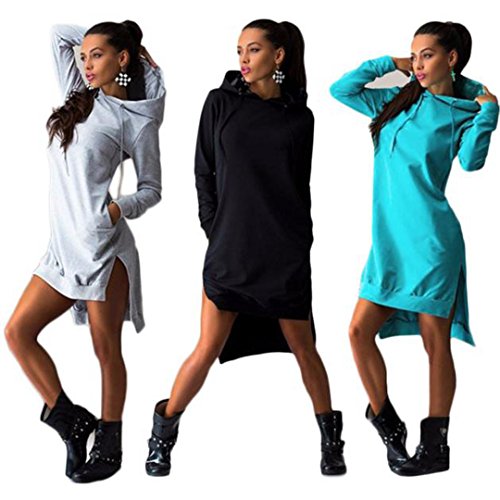 DDLBiz® Women Sweatshirt Dress Double Split Hoodie Pullover Pockets Sweater