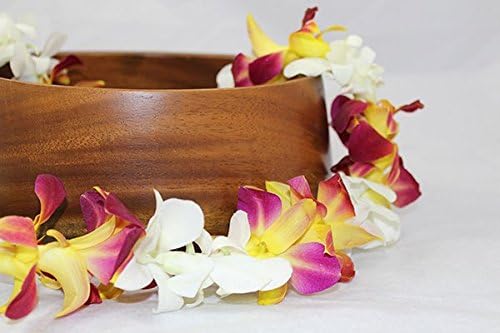 Fresh Hawaiian Orchid Flower Lei, Single Strand - Mixed White and tinted Yellow orchids.