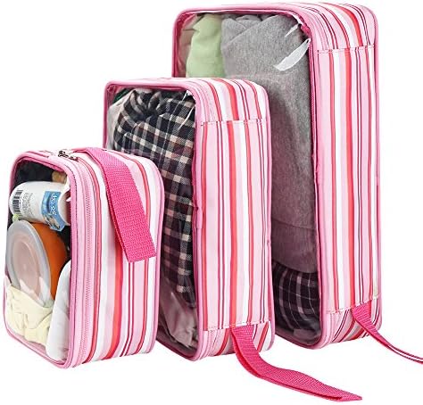 Packing Organizers, E-BLOOMY Rainbow Series 3pcs Packing Cubes Makeup Organizer Toiletry Bag Set for Women (Pink)