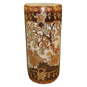<b>Gold filigree porcelain umbrella stand - hand painted, 10"</b>