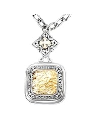 Enchanta Collection Sterling Silver Square Necklace with 18kt Yellow Gold