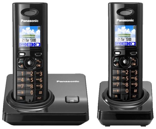 Panasonic - KX-TG8202FRB Duo - T�l�phone sans fil DECT\GAP - mains-libres  - mode SMS - noir laqu�