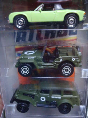 Matchbox Detailed Diecast Black Wheel Jungle Crawler, Jeep Willys, Porsche 914 - 1:64 Scale Collector
