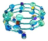 Bracelet - B97 - Glass, Firepolished Glass and Bugle Beads Wrap Around with Dangly Ends - Round and Oval Beads ~ Teal, Green & Aqua