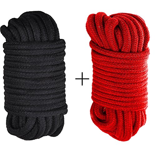 MASY BDSM Bondage Restraints 10m 32 Feet Long Japanese Rope Role Fun Game Play Kit Clothing Accessory 2 Pcs (Black-Red)
