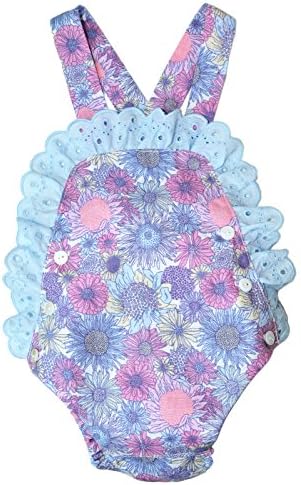 Kerubins Baby Girl Vintage Floral Linen Romper-6 Months