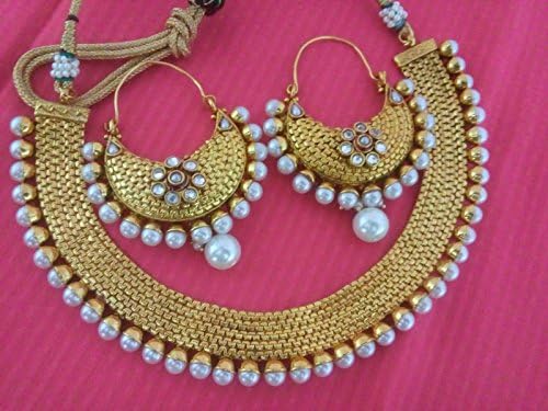 indian fahion Jewelry necklace earring bollywood ethnic Bali gold polki set