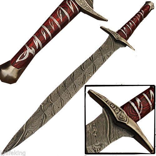 Custom Made Damascus Steel Sting Fantasy Sword w/ Leather Sheath