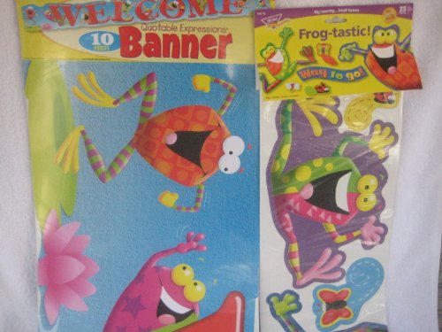 Qty is 1, 10 Ft. Banner: Welcome (Frogs); & Qty 1, Frog-tastic Mini Bulletin Board Set/BBS (2 pack)