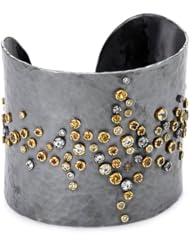 Annie Fensterstock Lightning Silver, 22k Yellow Gold, Diamond and Sapphire Cuff Bracelet