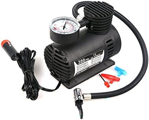 Jahoo Portable Air Compressor Tire Inflator 300 PSI 12V Car Auto Tire Pump Mini Tool with Two Nozzle Adaptors Sports Needle and Pressure Gauge