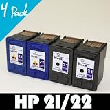 HP 21 C9351AN & HP 22 C9352AN Compatible Remanufactured Combo Pack - 2 Black & 2 Color Ink Cartridges for Deskjet F2212 F2214 F2235 F2238 F2240 F2250 F2275 F2280 F2288 F2290 F300 F310 F325 F335 F340 F380 F385 F390 F4135 F4140 F4150 F4172 F4180 F4185 1250 3180 4315 4315v 4315xi F370 F350 3910 3915 3920 3930 3930v 3940 3940v D1311 D1320 D1330 D1341 D1360 D1368 D1415 D1420 D1430 D1445 D1455 D1460 D1468 D1470 D1520 D1530 F2210 D2320 D2330 D2345 D2360 D2430 D2445 D2460 D1558 D1560 D1568 Officejet J3608 J3625 J3635 J3640 J3650 J3680 PSC 1401 1402 1403 1406 1408 1410 1410v 1410xi Printer