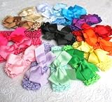 Ema Jane Set of 15 Assorted Boutique Quality 'Ema Jane' Grosgrain Baby Hair Bow Clips with Soft Ema Jane Boutique Quality Crochet Headbands- Perfect for Girls, Youth, Toddlers, Newborns