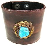 Brown Leather Turquoise Nugget Wristband Wrist Band
