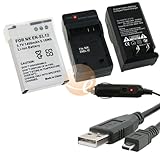Nikon EN-EL12 Lithium-Ion Battery + Battery Charger + USB Data Cable with Car Adapter for Nikon CoolPix S1000pj / S620 / S630 / S640 / S70 / S710 Digital Camera