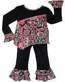 JoJo Designs 2 Piece Pink and Black Floral Infant Girl's Pants Set, 3 to 6 Months