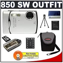 Olympus Stylus 850SW 8MP Waterproof Digital Camera with Image Stabilized 3x Optical Zoom (Silver) + Transcend 4GB microSDHC Card with Card Reader + Spare Li-42B Battery for Olympus + Compact Padded Camera Case