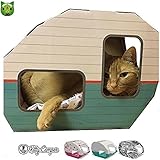 Designer Cat Scratching House - Perfect as a Cat Bed, Cat Playhouse or Cat Toy for Small to Medium Sized Cats - The Kitty Camper Can Help Stop the Cat Scratching Furniture -*FREE* EBook- 100% Money Back Guarantee - RETRO PRINT