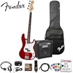 Fender Squier Affinity Stop Dreaming, Start Playing Set: Metallic Red P Bass with Rumble 15 Amp & Fender/GO-DPS 12 Pack Pick Sampler (Item# FENDER-SAMPLER)