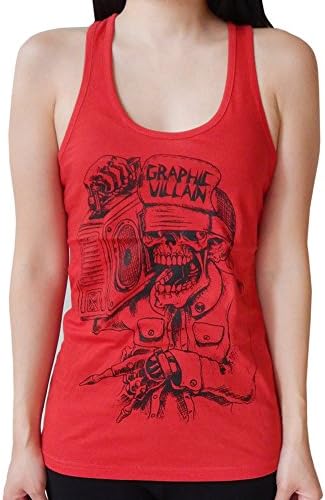 Graphic Villain Suicidal Boombox Racerback Tank Top. Red. Small.