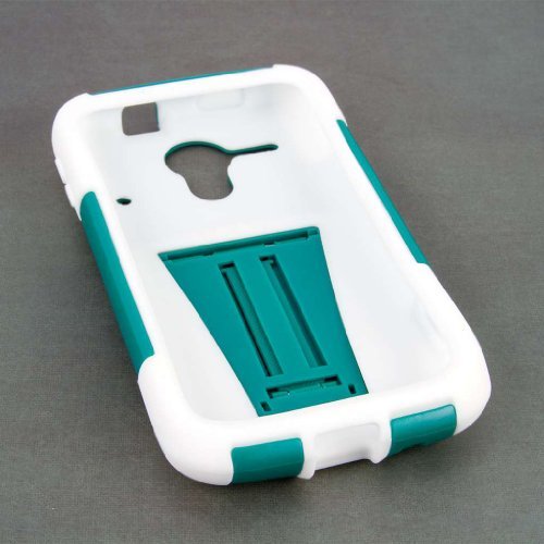 Kyocera Hydro Edge Case (C2515), MPERO IMPACT X Series Dual Layered Tough Durable Shock Absorbing Silicone Polycarbonate Hybrid Kickstand Case for Hydro Edge [Perfect Fit & Precise Port Cut Outs] - Teal / White