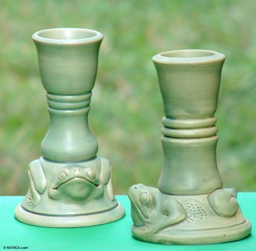 Ceramic candleholders Yoke Frog (pair)