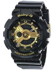 Casio Womens BA-110-1ACR Baby-G Goldtone Analog-Digital Display and Black Resin Strap Watch