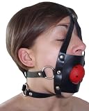 Produkt-Bild: Bondage Leder Harness Ball Mund Knebel mit L&ouml;cher in rot