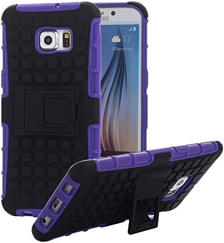 Junyaa Anti-scratch Anti-dust 2-in-1 Heavy Duty Dual Layer Rugged Case with Kickstand for Samsung Galaxy S6 edge Plus egde+ G9280 with Free Stylus (Purple + Black)