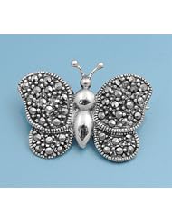 Butterfly Oxidized Italian .925 Sterling Silver Brooches Pin (19mm)