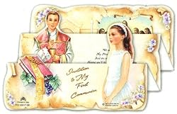 100 Quad-Fold First Communion Invitations in Spanish (Made in Italy), with Envelopes, 5.5" x 3.5" - Girl