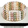 EXP Four-Strand Gold, White, Pink & Green Freshwater Pearl Handmade Bracelet