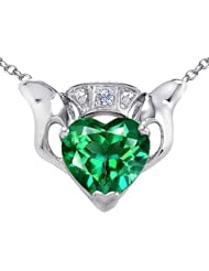 Celtic Love by Kelly (tm) Claddagh Love Pendant With 8mm Heart Simulated Emerald and Genuine Diamond in 14 kt White Gold
