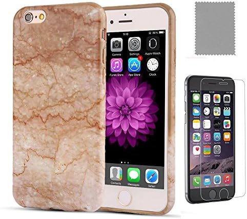 iPhone 6s / 6 Case, Tanzhi Print Marble Pattern Crystal Flexible TPU Slim Cover with Tempered Glass Screen Protector for iPhone 6 /6s 4.7" inch (Yellow)