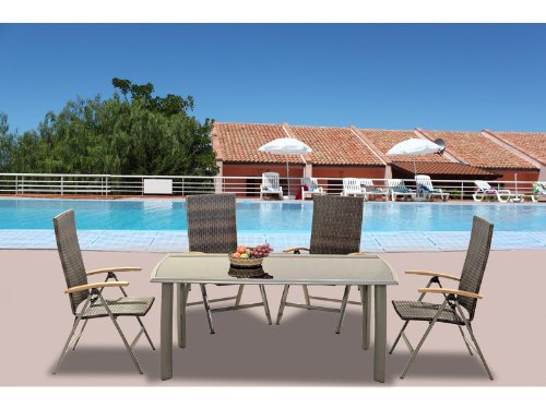 Aluminium / Rattan Mix Essgruppe Novia 1 von aniba, 5-teiliges Gartenmöbel Dinner-Set, Zusammenklappbare Rattan Stühle