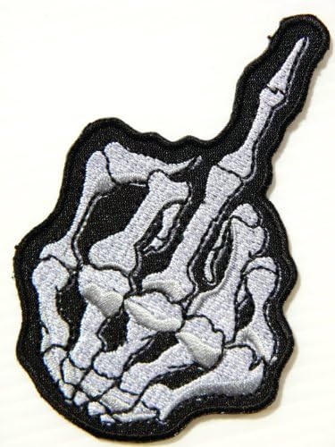 Skull Middle Finger Skeleton Bone Ghost Hog Outlaw Hot Rod Motorcycles Rider Lady Biker Jacket T Shirt Patch Sew Iron on Embroidered Badge Sign By Luk99