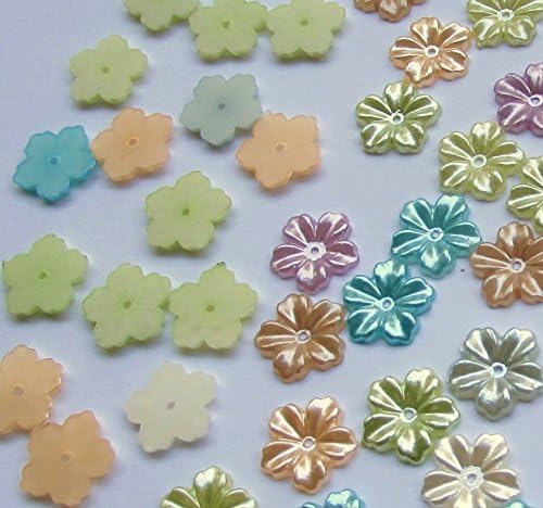 100 Pcs of Assorted Pearl Finish, Flat Back Flower Beads Cabochons