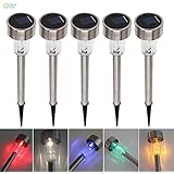 KoBean 5 Pcs Outdoor Stainless Steel Solar Power 7 Color Changing LED Garden Landscape Path Pathway Lights Lawn Lamp
