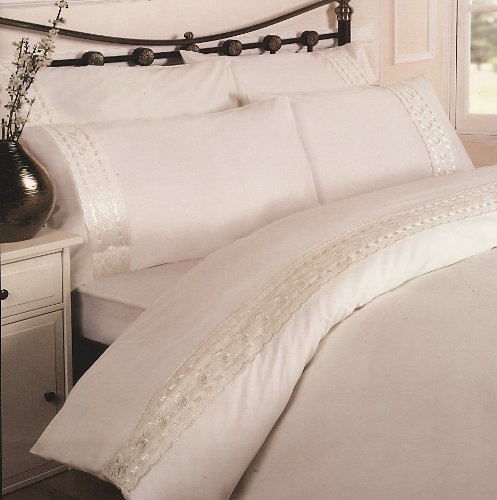 Charlotte Cream embroidered Duvet Quilt Cover Set, Double Bed