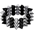 Black Silver Tone Three Row Spike Stretch Bracelet