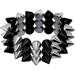Black Silver Tone Three Row 14mm Spike Stretch Bracelet